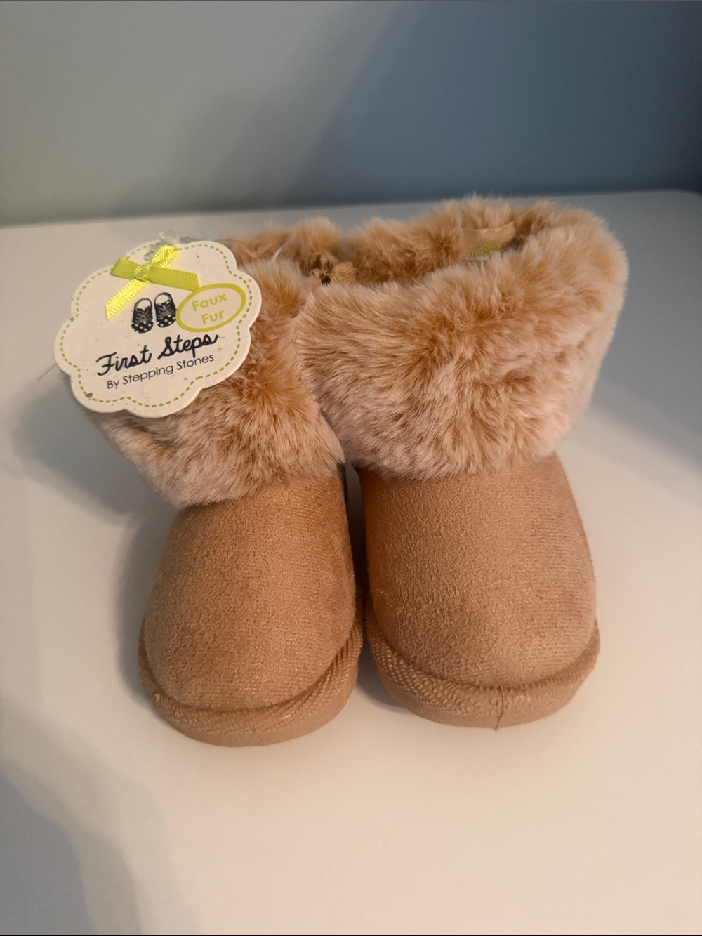 First Steps Faux Fur Lined Tan Baby Boots